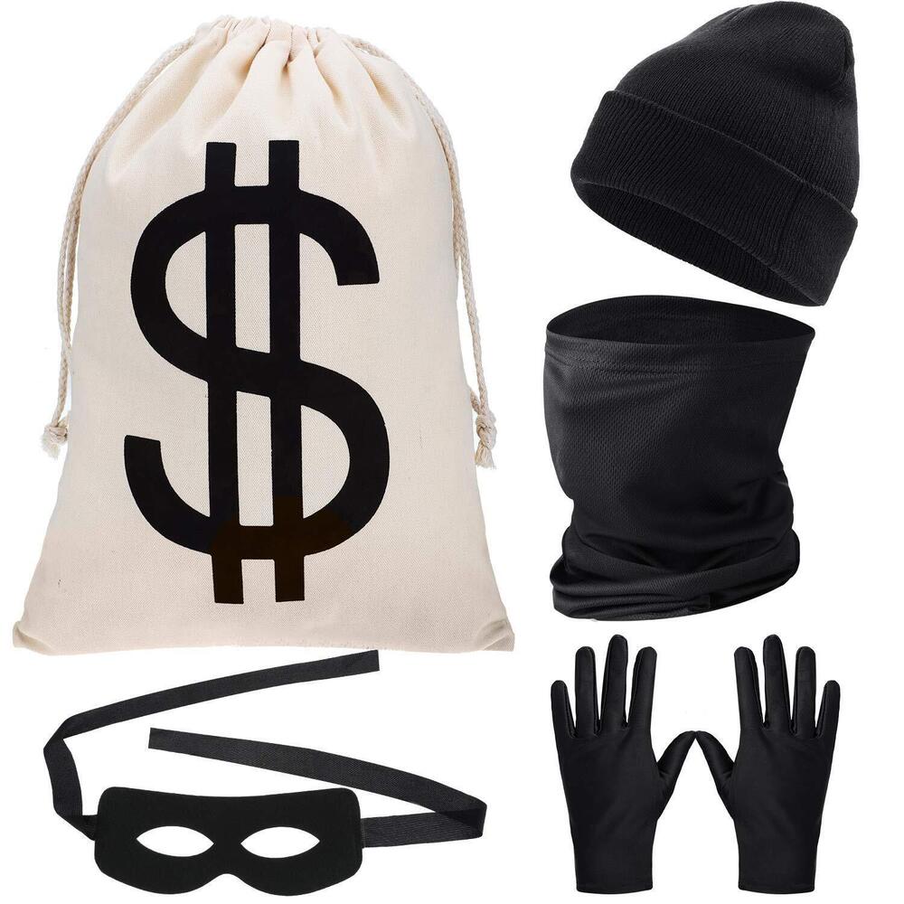 8583 5 Pcs Halloween Robber Costume Set Dollar Sign Canvas